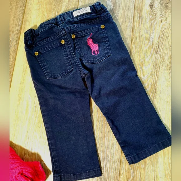 Ralph Lauren navy chinos and hot pink cable knit sweater Size 2T - Picture 8 of 13